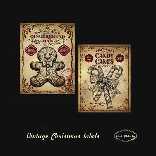 Vintage Christmas Labels – Printable Candy Canes, Gingerbread & Hot Cocoa