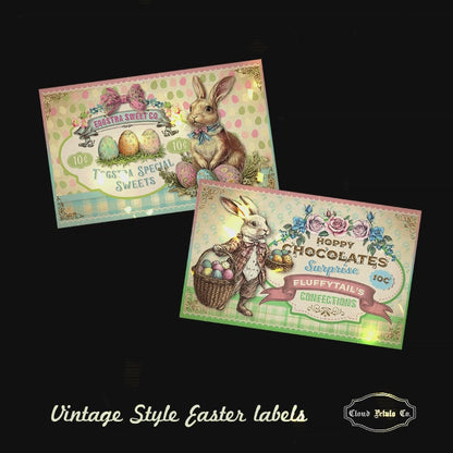 Vintage Pastel Easter Bunny Labels – Printable Victorian Tags with Chicks, Lamb & Spring Rabbit
