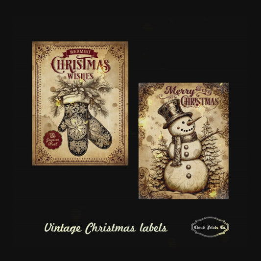 video of vintage style christmas labels with mittens, snowman, stocking and candles