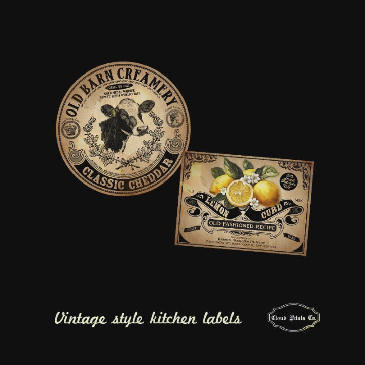 Printable Vintage Kitchen labels for cheese, goat milk, lemon curd and pancake syrup video