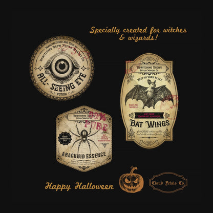 Witch’s Brew Potion Labels – Printable Vintage Halloween Set with Goblin, Skelegrow & More