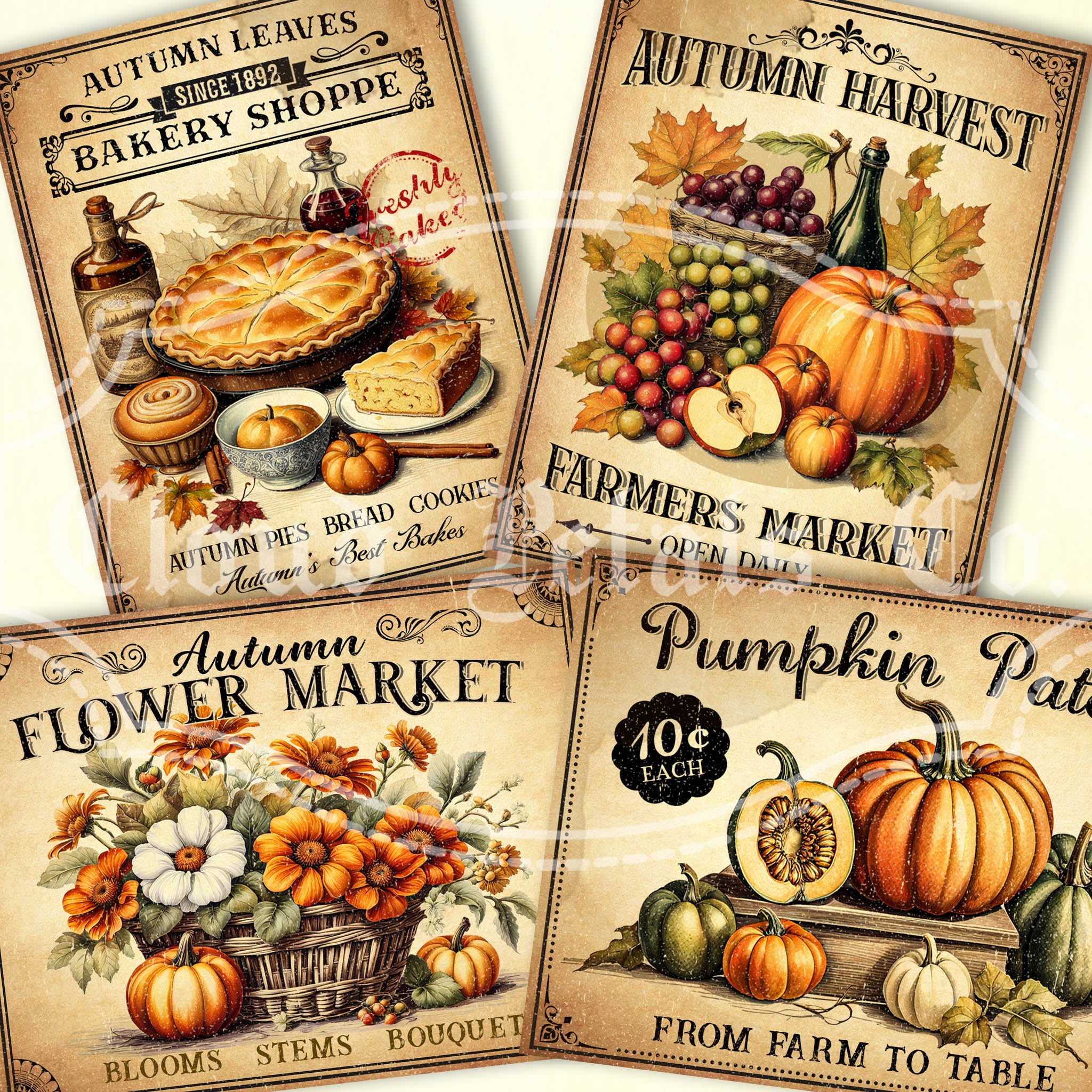 Vintage Fall Labels Printable | Flower Market & Pumpkin Harvest – Cloud ...
