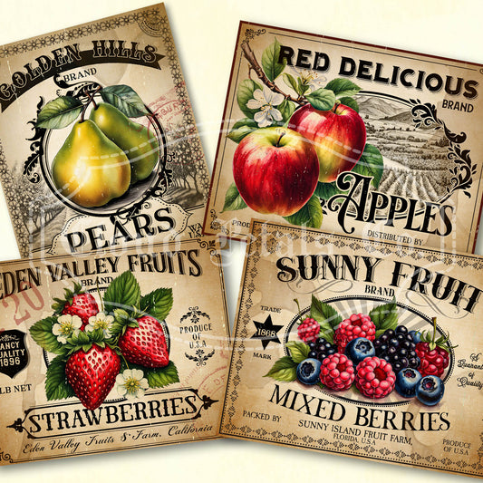 printable fruit labels for pear, apples, strawberries and mix berries