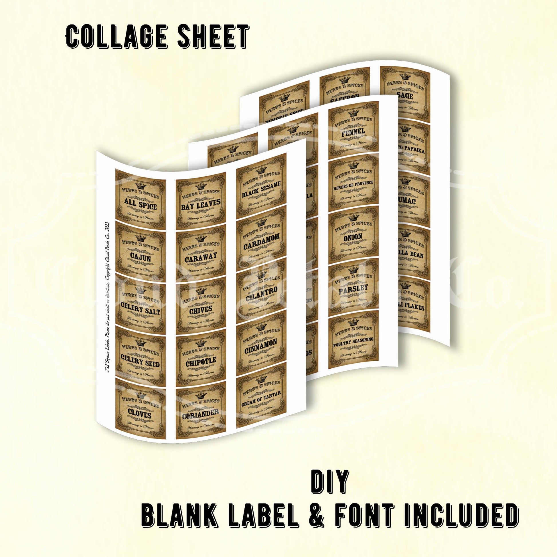 printable herb and spices labels collage sheet