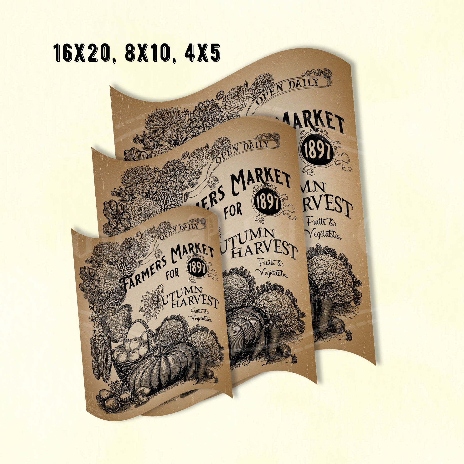 printable old fashioned fall farmers market in different size wall art