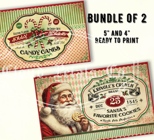 Vintage Christmas Labels – Printable Candy Canes & Santa Claus Tags