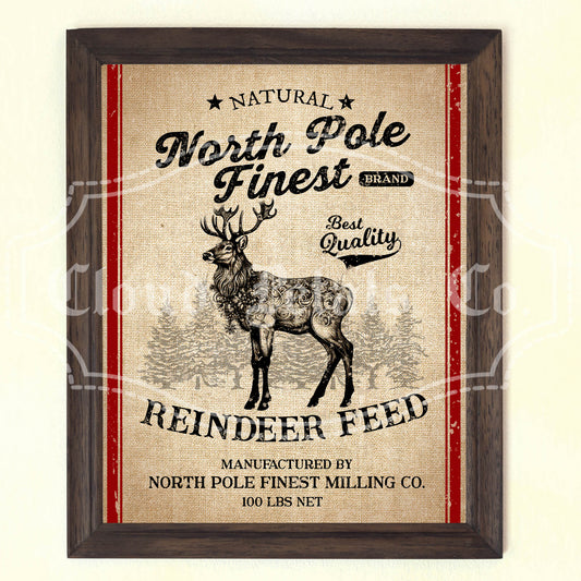 Vintage Christmas Reindeer Feed Sack – Printable Rustic Holiday Decor
