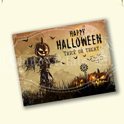 Vintage Halloween Labels – Printable Spooky Tags with Jack-o’-Lantern, Haunted House & Scarecrow