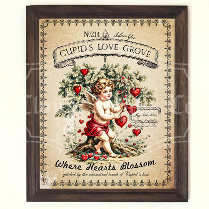 Cupid Love Grove Wall Art – Printable Valentine’s Day Decor with Cherub & Heart Tree