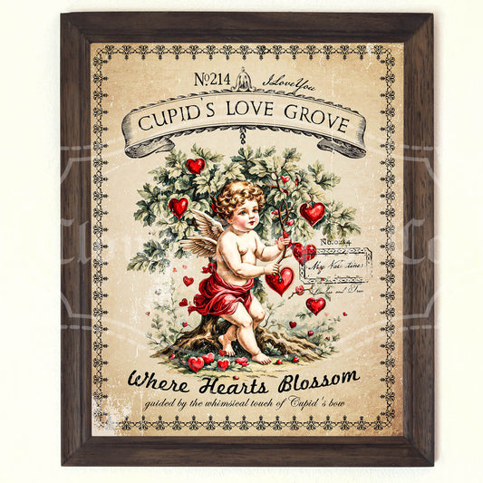 Cupid Love Grove Wall Art – Printable Valentine’s Day Decor with Cherub & Heart Tree