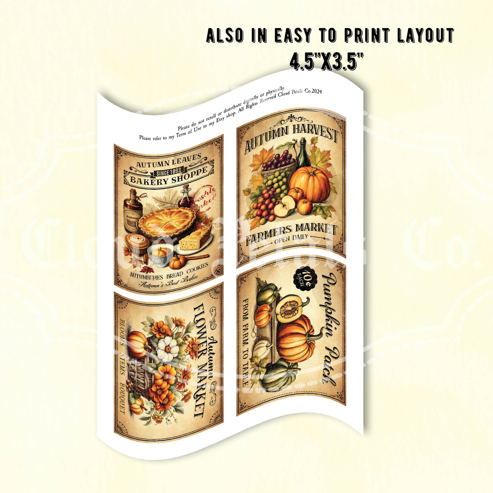 vintage fall labels flower market farmers market pumpkin patch bakery shop collage sheet