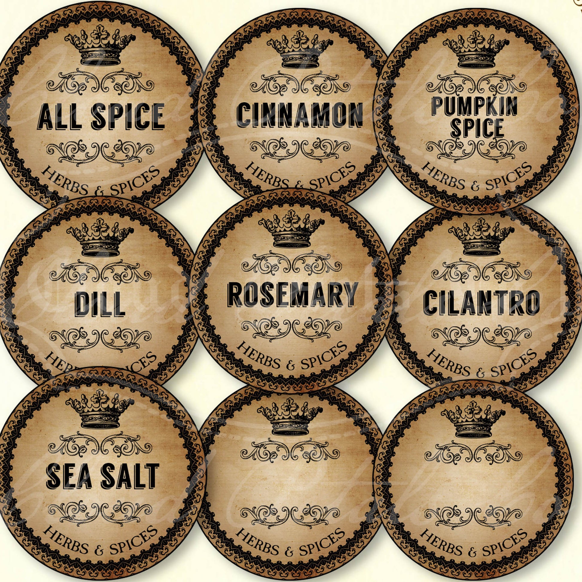 vintage round spice labels