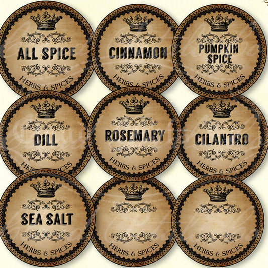 vintage round spice labels