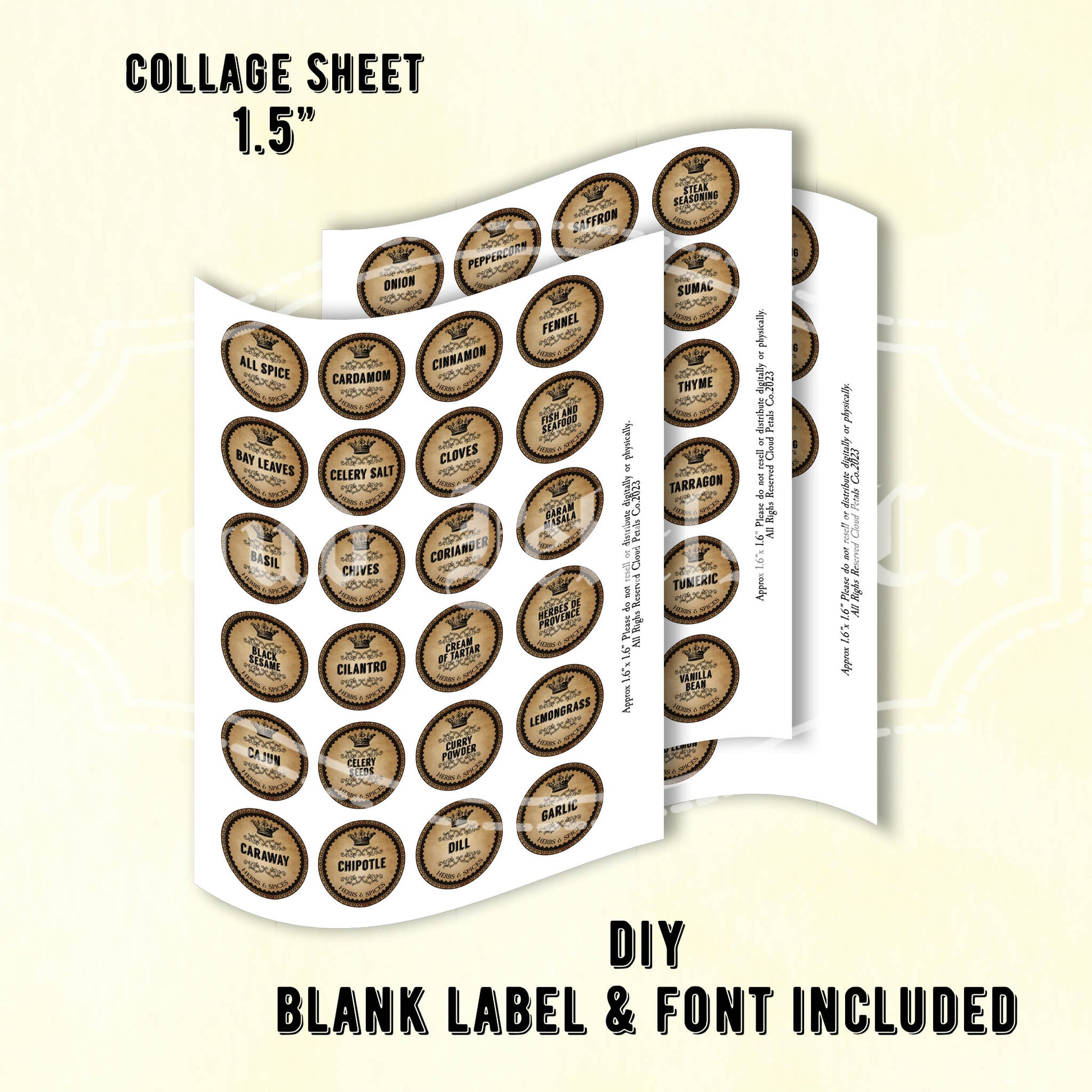 vintage round spice labels collage sheet