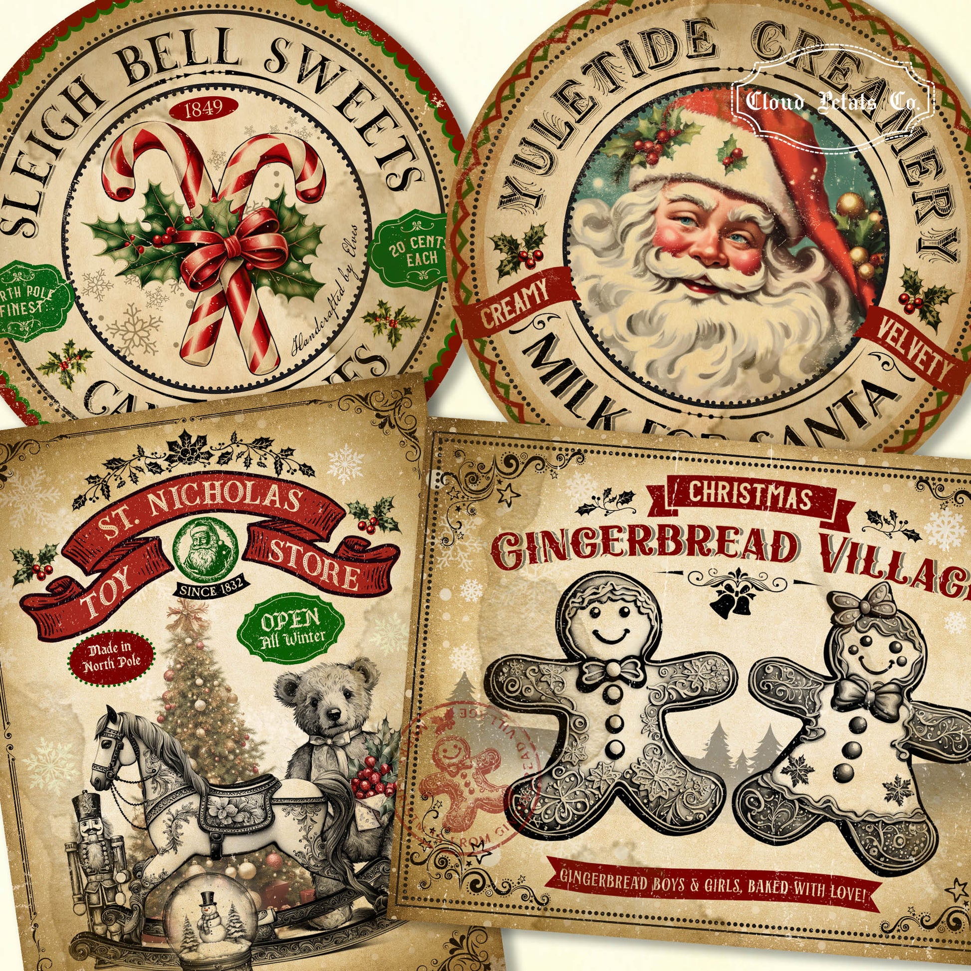 A bundle of 4 vintage christmas labels