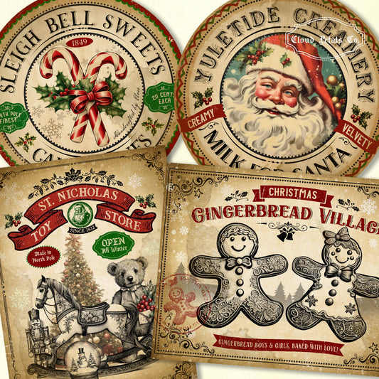 A bundle of 4 vintage christmas labels