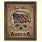 A vintage style 4th of July patriotic wall art featuring an American flag, sunflowers, and the phrase 'God Bless America'.